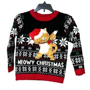 33 degrees Little Kid's Meowy Christmas Holiday Sweater, Black-multi, Sz. S (4)